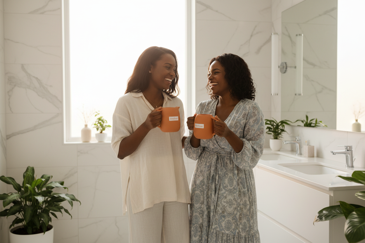 Two Black women with BooHeat rinse cup